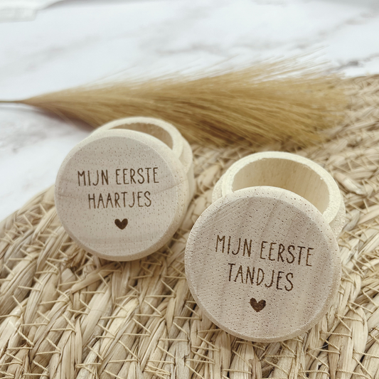 Mijn eerste tandjes + haartjes houten doosjes (set van 2)