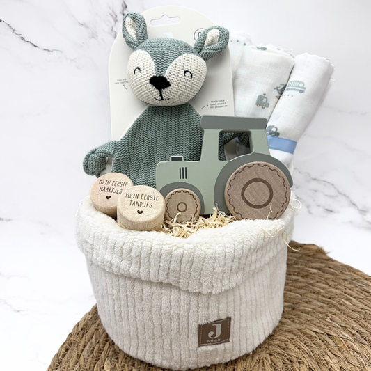 Kraamcadeau uni Deer met speelgoedtractor