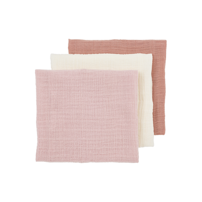 Hydrofiele doek pre-washed soft rose/rose/natural (70x70) (3pack)