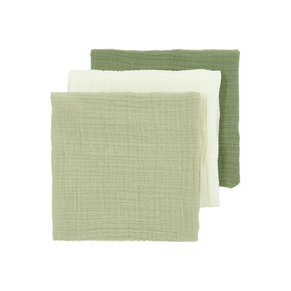 Hydrofiele doek pre-washed Natural/Soft Olive/Olive Green (70x70) (3pack)