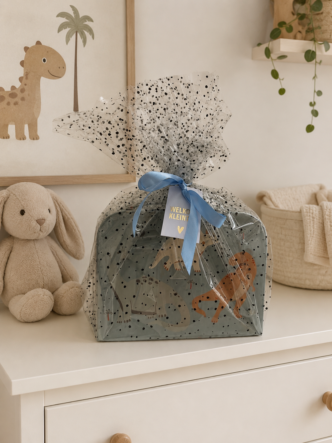 Kraamcadeau jongen Dino met gepersonaliseerd rompertje
