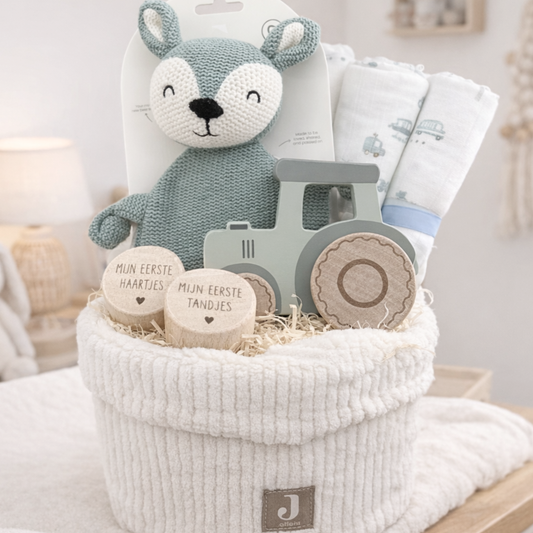 Kraamcadeau uni Deer met speelgoedtractor