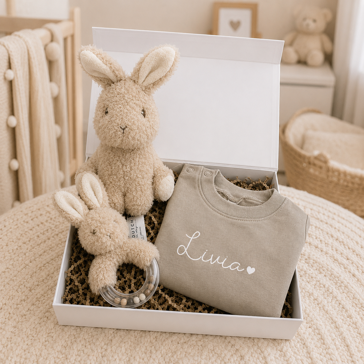 Kraamcadeau Bunny met gepersonaliseerde baby trui