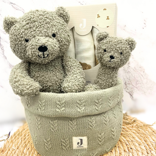 Kraamcadeau uni Teddy Bear (Olive Green) met commodemandje