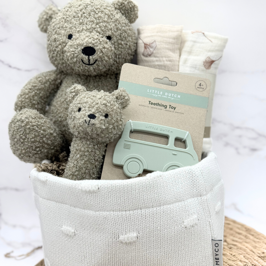 Kraamcadeau uni Teddy Bear (Olive Green) met commodemandje