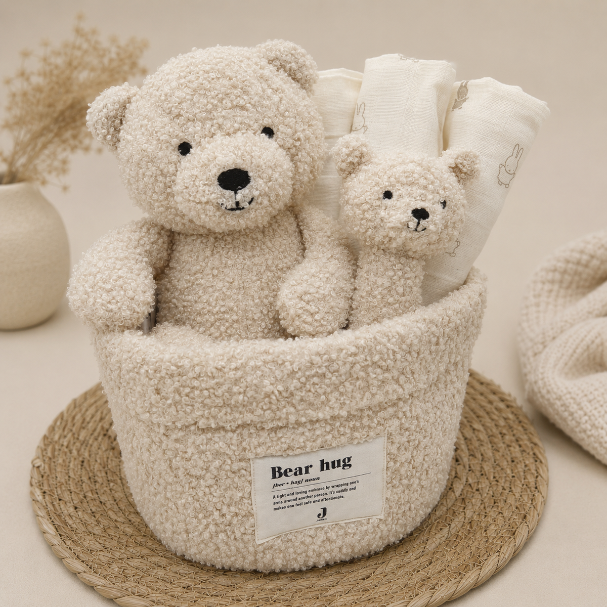 Kraamcadeau uni Teddy Bear (Natural) met commodemandje