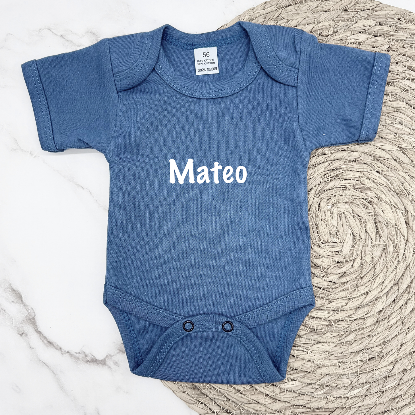 Blauw baby rompertje met naam