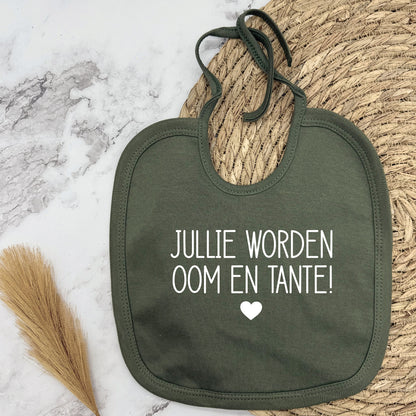 Jullie worden oom en tante! slabbetje met touwtjes