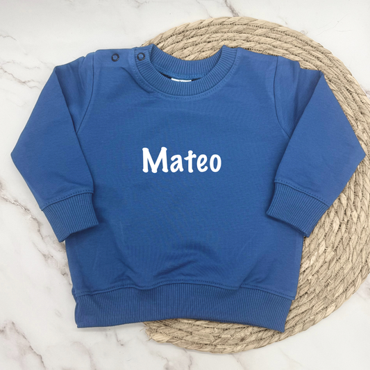Blauwe baby trui met naam