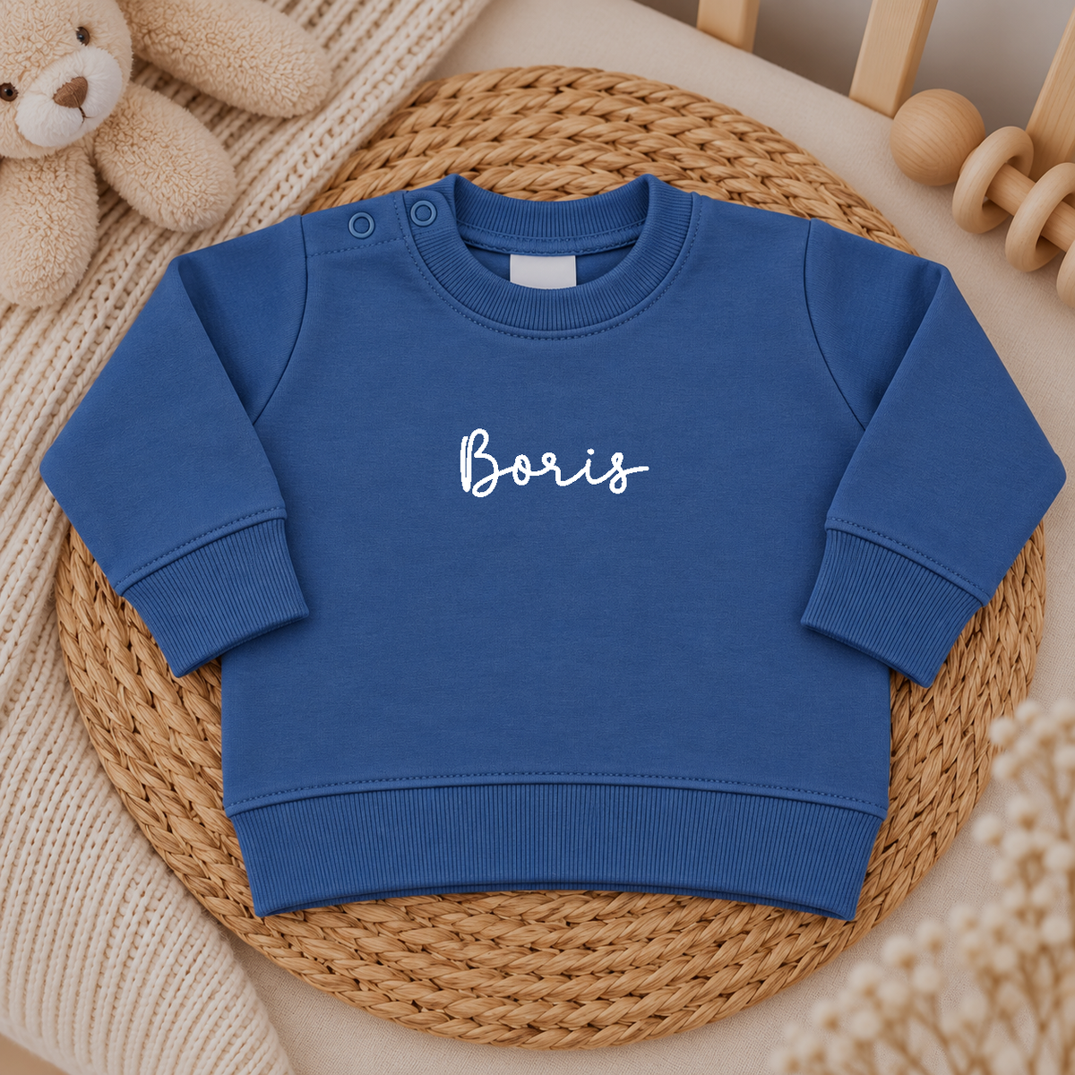 Blauwe baby trui met naam